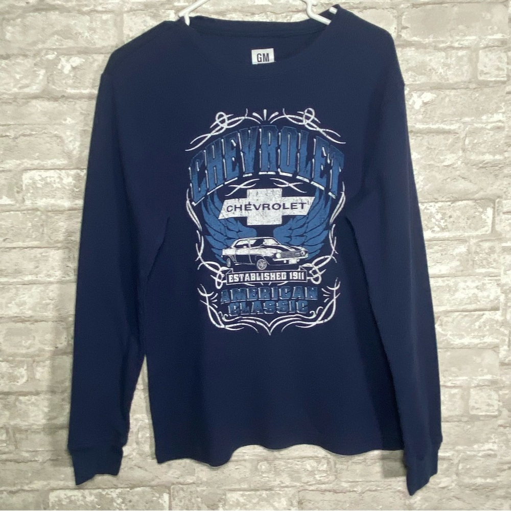 GM Navy Blue Chevrolet Men's long sleeve thermal t shirt size medium